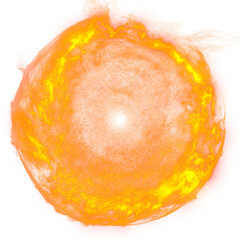 Powerful orange fireball explosion. Isolated on a transparent background, the fire blast features plasma, particle effects that create a flare and flash. Perfect for adding power to any design.
