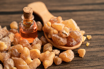Frankincense or olibanum aromatic resin used in incense and perfumes.