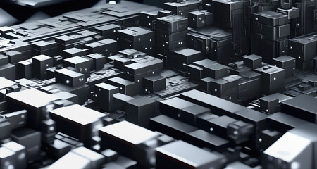 Modern technology background featuring metallic hardware components, cubes. Perfect for technology sci-fi or industrial themed designs. Generative AI