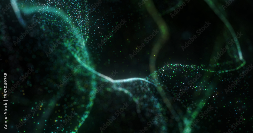 Wall mural abstract bokeh background with flowing green particles