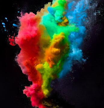 Raw and messy paint explosion in a variety of colors creates a unique and abstract background for any design project. trendy and abstract background design. Generative AI © Quardia Inc.
