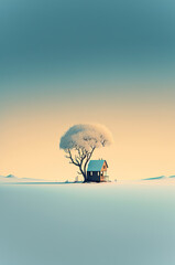 Fototapeta na wymiar Illustration of minimalist trees and houses