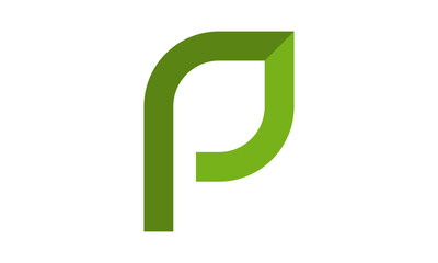 Letter P initial with green leaf logo vector design template