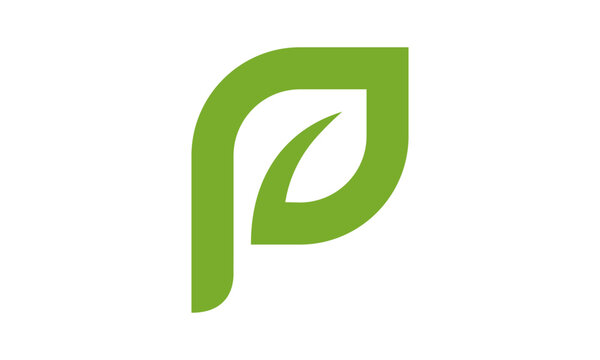 Letter P initial with green leaf logo vector design template