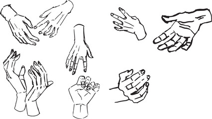 Set of hand drawn hands