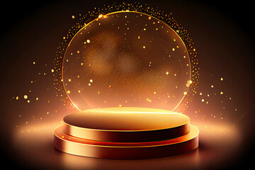 Gold podium for product presentation vector illustration. Abstract empty golden award platform