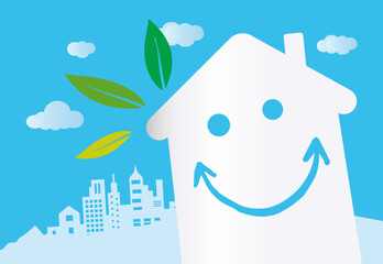 Transition écologique et performance énergétique, maison écologique avec ciel bleu.