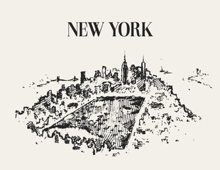 Sketch of a central park, New York, hand drawn vector illustration, sketch