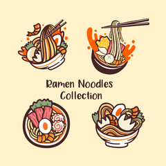 collection of ramen noodles. Vector illustration.