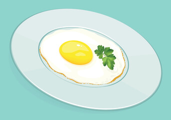 A plate of cooked fried egg, the perfect healthy, low-calorie breakfast. Vector illustration