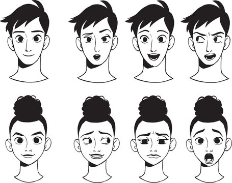 Set of male faces sketch art