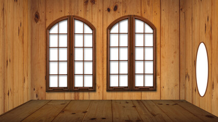 Wooden Empty Room with Transparent Window