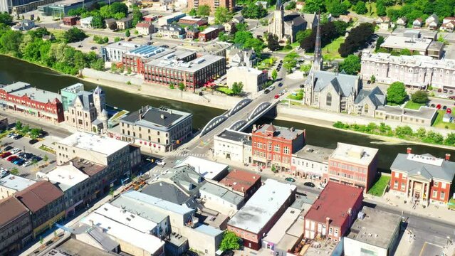 Aerial timelapse view of Cambridge, Ontario, Canada on a fine morning 4K