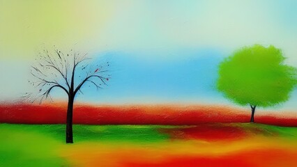 Obraz na płótnie Canvas Oil painting landscape colorful autumn trees.