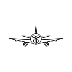 Plane front view icon from airport terminal collection. Thin linear plane front view, plane, aviation outline icon isolated on white background. Line vector plane front view sign, symbol for web and