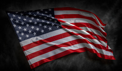 Fototapeta premium American flag on dark background. USA flag on a black background.