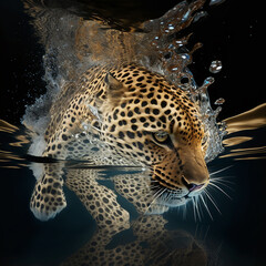 Tigre nadando sumergido en un rio nadando salpicando el agua del chapuzón , generativa IA
