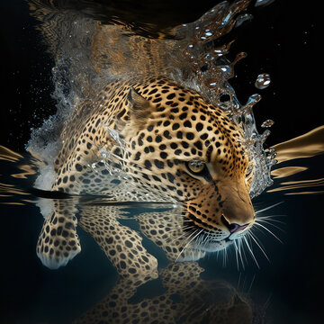 Tigre nadando sumergido en un rio nadando salpicando el agua del chapuz&oacute;n , generativa IA