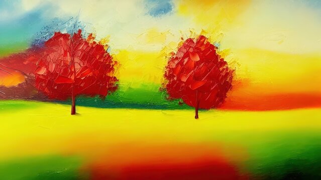 Trees, oil painting, artistic background. © Limitless