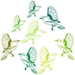 FLYING BIRDS TEXTILE PATTERN GREEN BACKGROUND