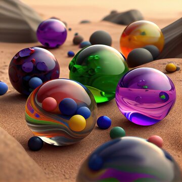 Colorful Marbels in the Beach. Genarative AI