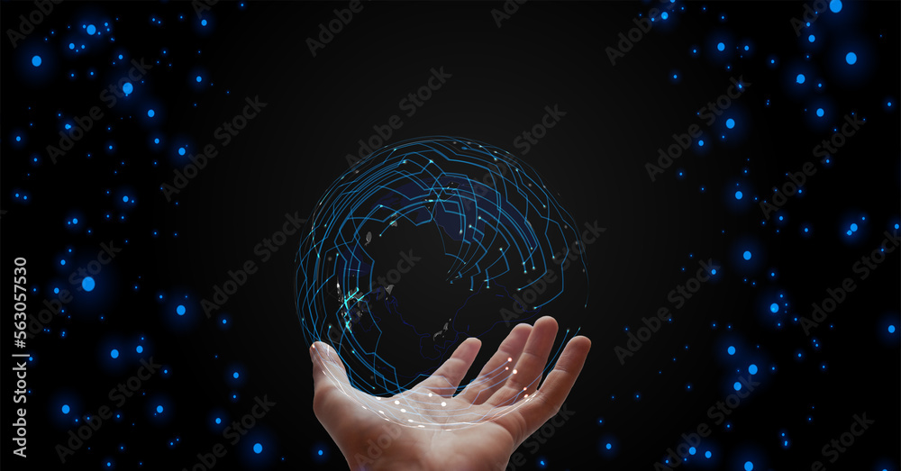 Wall mural earth in hand 2d website background technology background