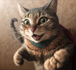 Smiling and happy cat superhero