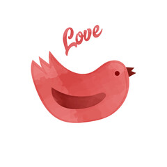Watercolor bird for Valentine's Day isolated on white background. Love me