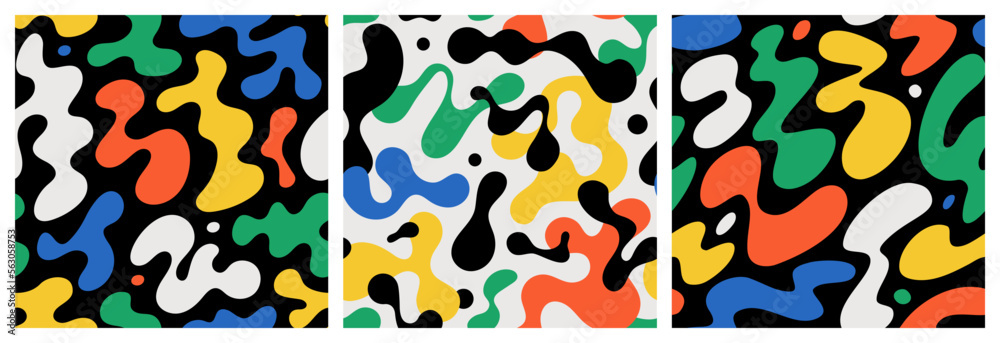 Wall mural colorful abstract doodle shape seamless pattern set. creative minimalist style art background collec
