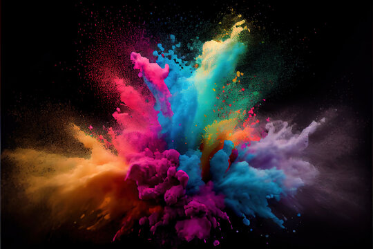 Realistic colorful rainbow holi paint color powder explosion with Generative AI