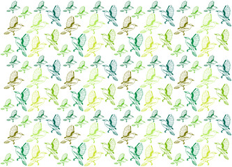 FLYING BIRDS TEXTILE PATTERN GREEN BACKGROUND