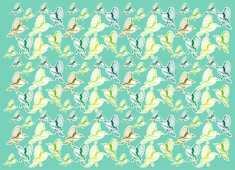 BIRDS LEAVES TEXTILE PATTERN GREEN BACKGROUND