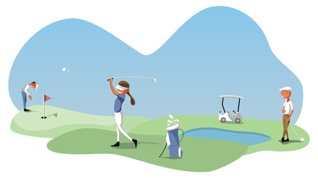 illustration vectorielle de personnages jouant au golf