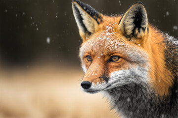 Fototapeta premium a fox in the snow, generative ai