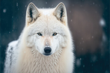 portrait of a white wolf in the snow, generative ai - 563063127