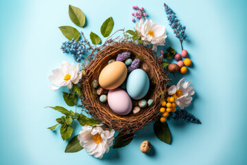 colorful easter nest with easter eggs, generative ai - 563063168