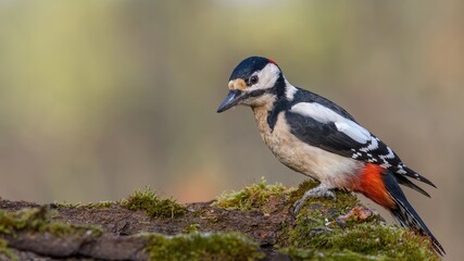 Great spotted woodpecker (Dendrocopos major) sitting on a branch.