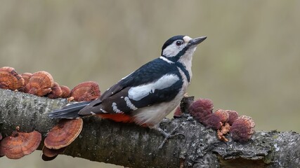 Great spotted woodpecker (Dendrocopos major) sitting on a branch.