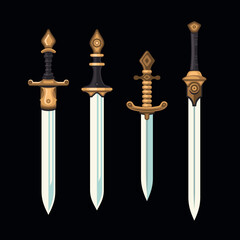 Sword Icons Set for Games. Cartoon Style. Vector