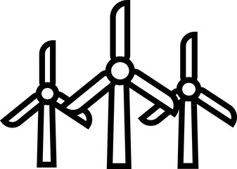 Wind Mills Isolated Line Icon. Vector sign drawn with black thin line. Editable stroke. Perfect for UI, apps, web sites, books, articles