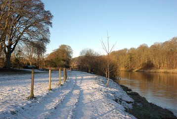 westward path by river Tweed near Darnick on winters morning