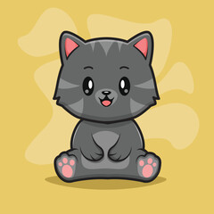 Cute Black Cat Cartoon Vector Icon Illustration. Animal Nature Icon Concept Isolated Premium Vector. Flat Cartoon Style