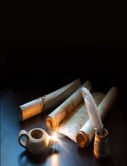 Vintage lamp illuminates old books