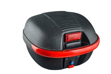 Fototapeta premium Black Plastic Top Case Strorage Box at Motorcycle .
