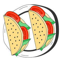 Vegetarian empanada vector icon design, Fast Food symbol, Junk food sign, popular inexpensive good taste snacks stock illustration, Beef Folded Tortillas Quesadilla concept