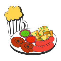 Oktoberfest Sausage Platter vector icon design, Fast Food symbol, Junk food sign, popular inexpensive good taste snacks stock illustration, Jumbo Hot Dog Curd Cheese Plate concept