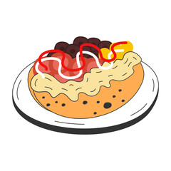 Baked potato with butter vector icon design, Fast Food symbol, Junk food sign, popular inexpensive good taste snacks stock illustration, Kumpir with various toppings concept