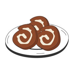 coco light sponge cake filled with cream vector icon design, Fast Food symbol, Junk food sign, popular inexpensive good taste snacks stock illustration, Chocolate Swiss Roll concept
