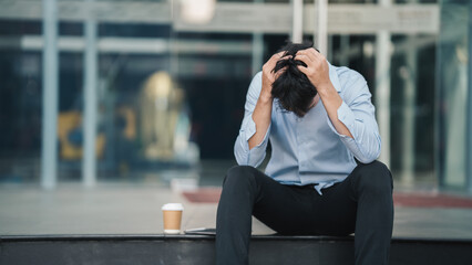 Fototapeta premium People unemployed businessman stress sitting on stair, concept of business failure and unemployment problem.