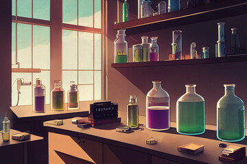 Fototapeta na wymiar Chemistry laboratory, experiment and study room, generative ai illustration